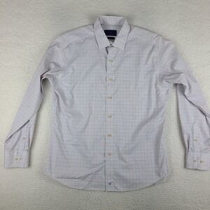 David Donahue Dress Shirt Mens 17 L/XL Check Fusion Performance Button Up EC